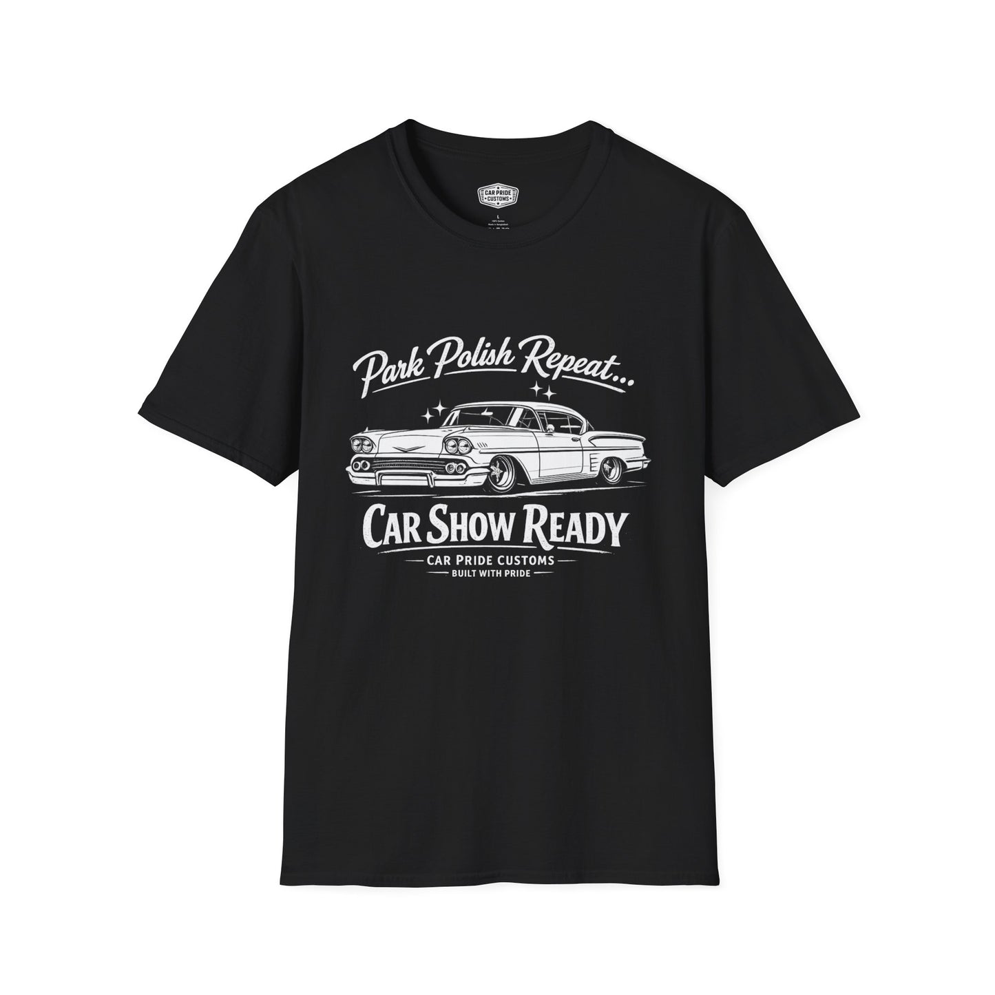 Park Polish Repeat | 1958 Chevy Impala SS T-Shirt | Funny Classic Impala Show Graphic Tee | Chevrolet Shirt