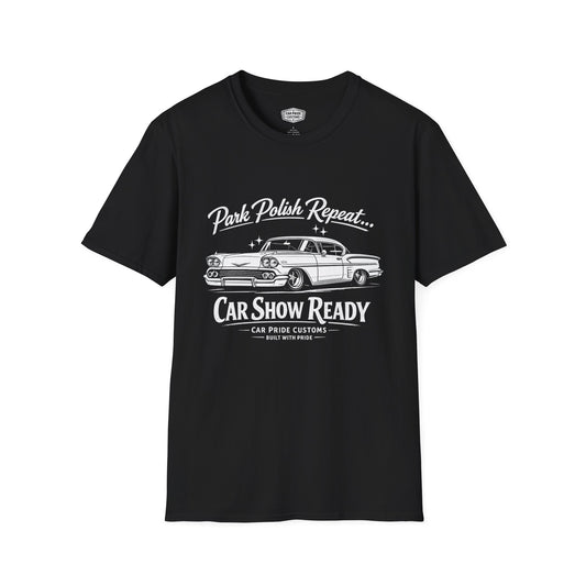 Park Polish Repeat | 1958 Chevy Impala SS T-Shirt | Funny Classic Impala Show Graphic Tee | Chevrolet Shirt
