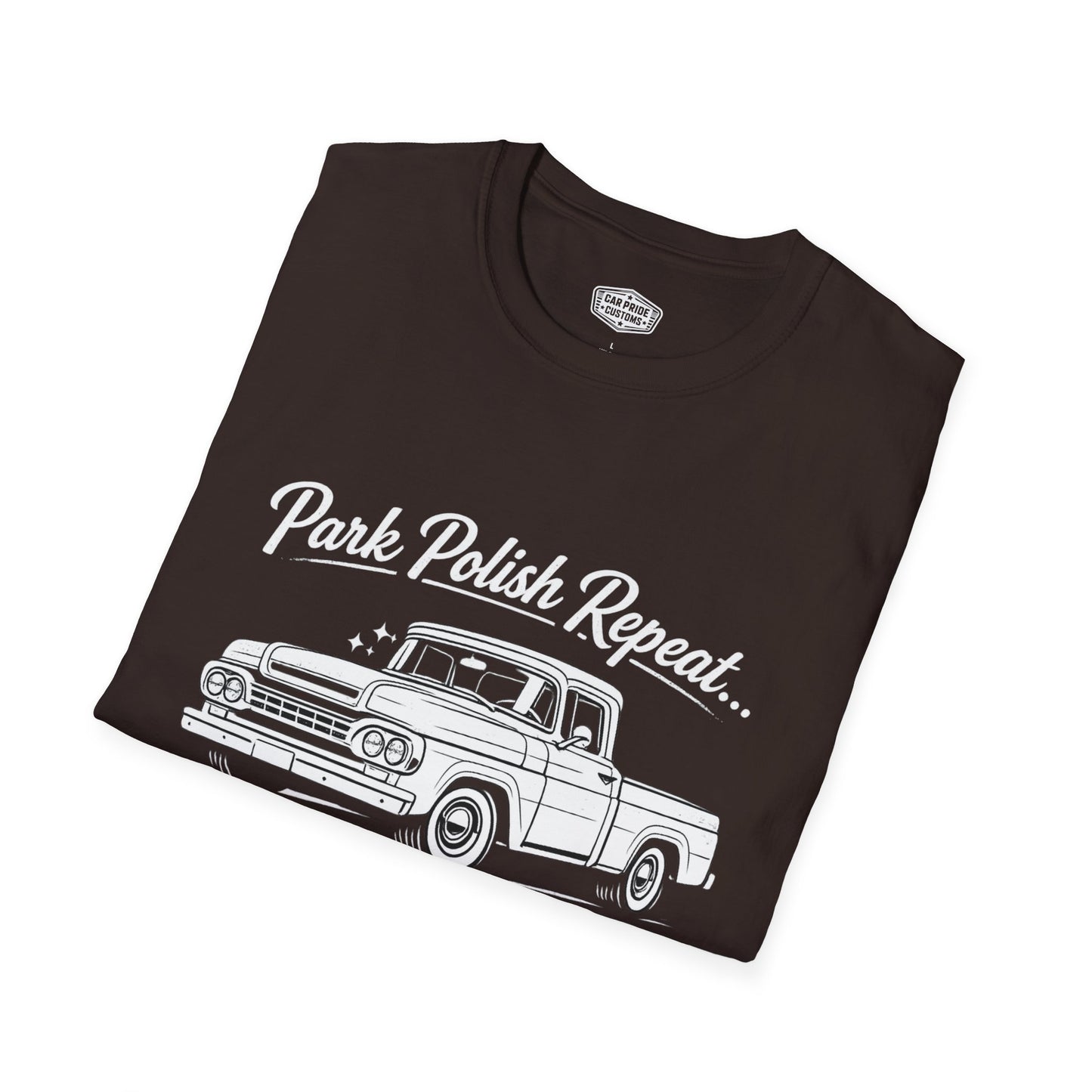 Park Polish Repeat | 1959 Ford F100 T-Shirt | Funny Classic Ford Truck Show Graphic Tee | F100 Shirt