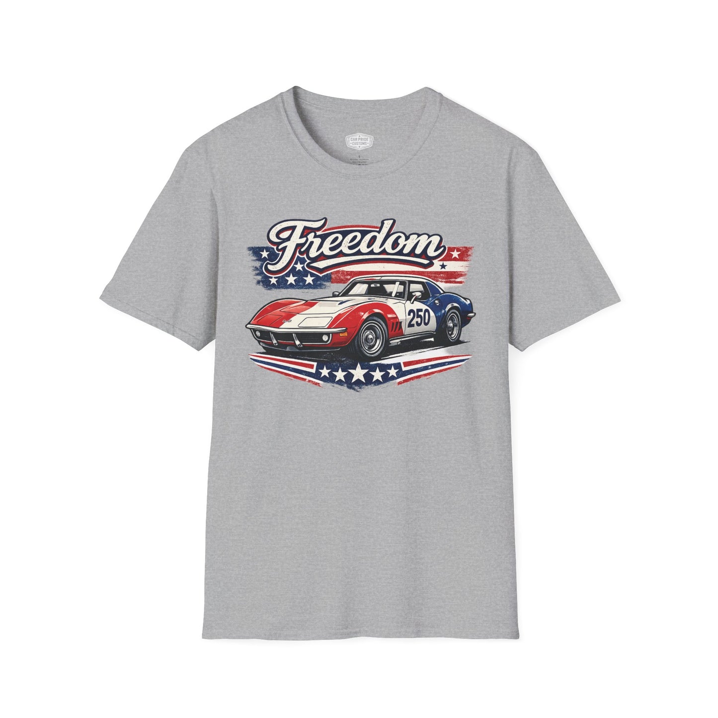 Freedom Corvette 250 Patriotic American Muscle Car T-Shirt | Fathers Day Gift | Car Enthusiast Tee