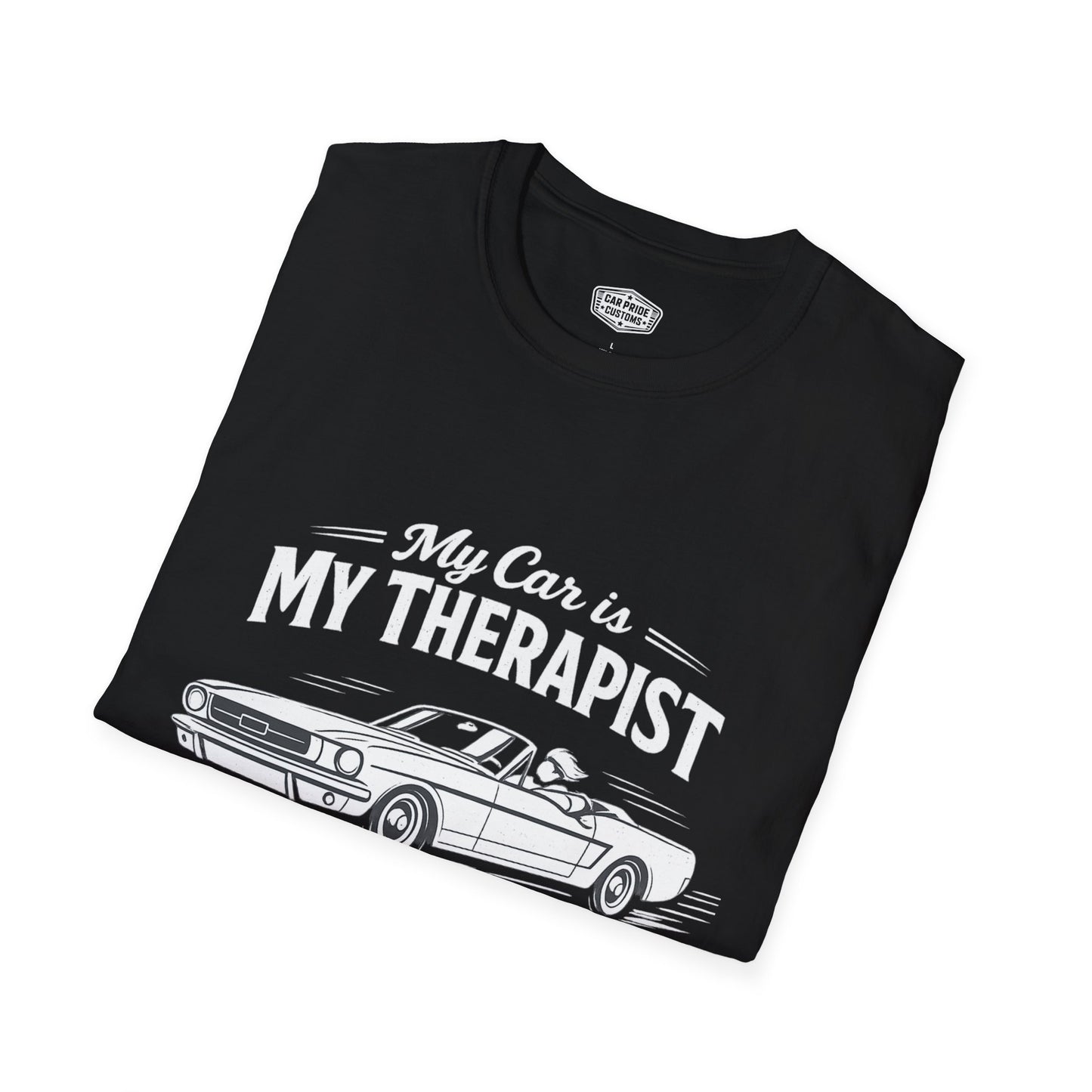 My Car is My Therapist | 1966 Ford Mustang Convertible T-Shirt | Funny Pony Car Graphic Tee | Classic Mustang Shirt