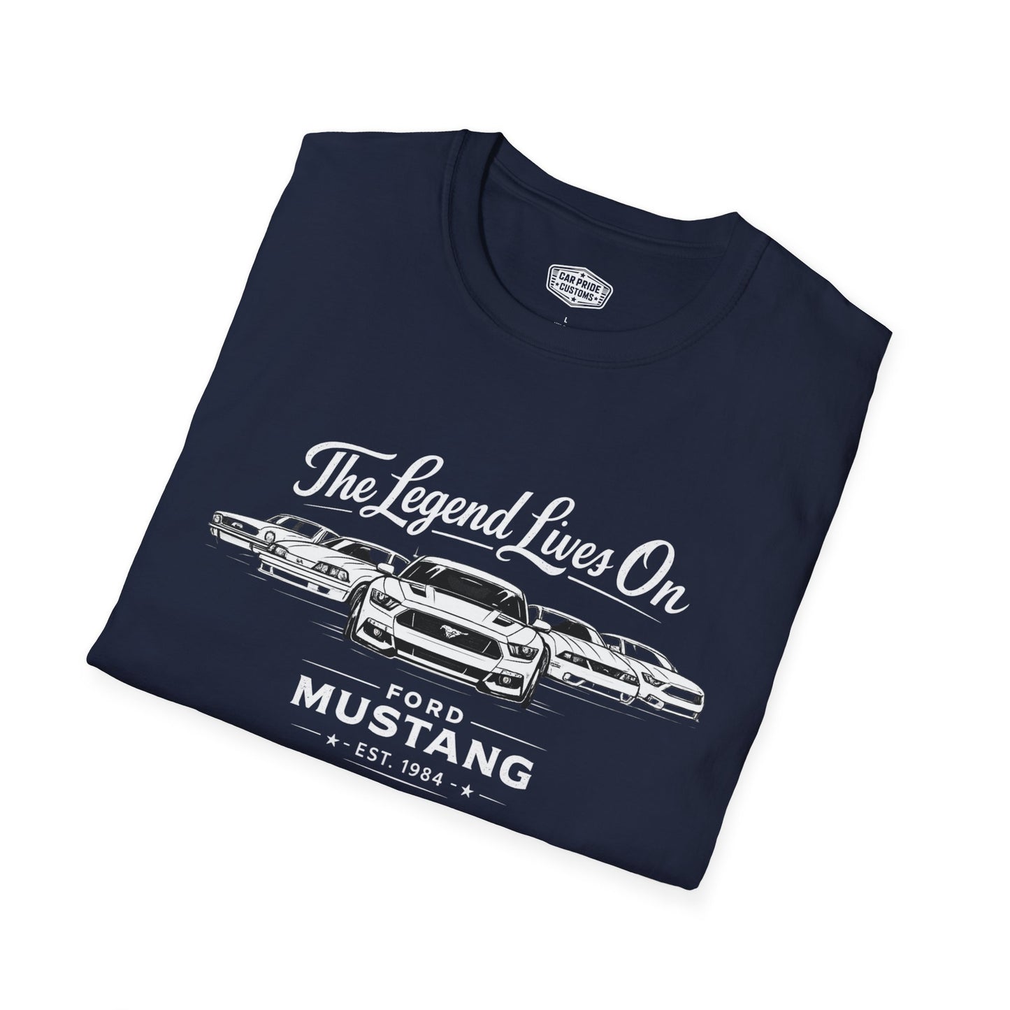 Ford Mustang Evolution T-Shirt | Legend Lives On Mustang Graphic Tee | Classic Ford Muscle Car Shirt