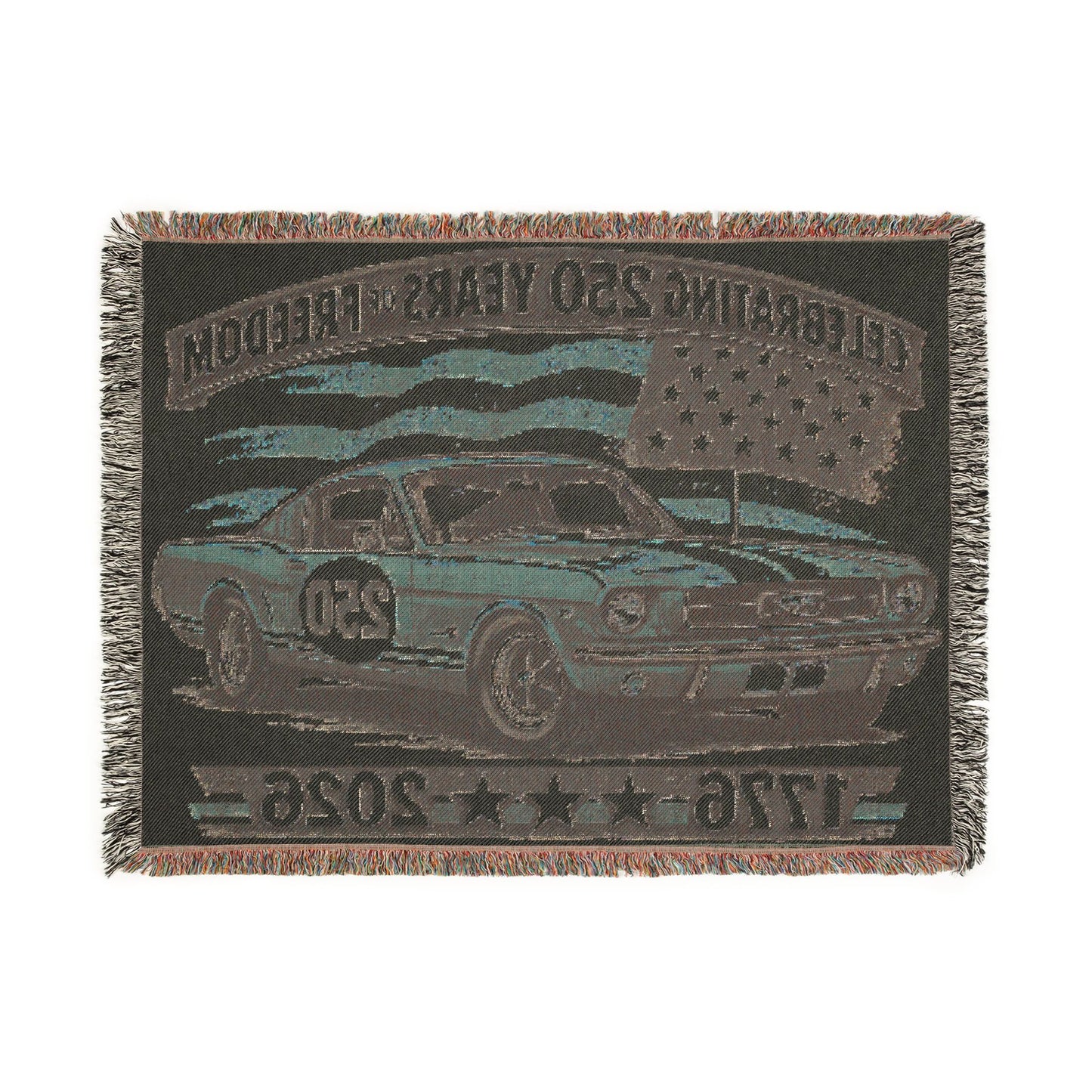 Classic Mustang Woven Throw Americana Patriotic Blanket | Automotive Home Decor | Collector Gift | Fathers Day Gift | Car Lover Gift