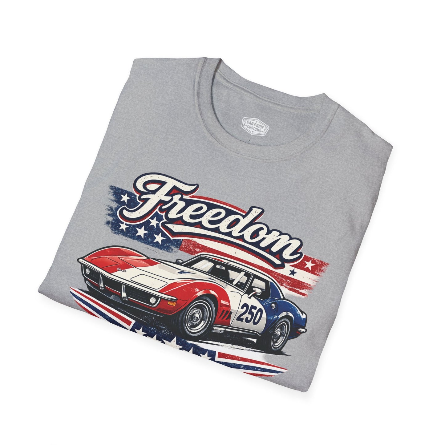 Freedom Corvette 250 Patriotic American Muscle Car T-Shirt | Fathers Day Gift | Car Enthusiast Tee