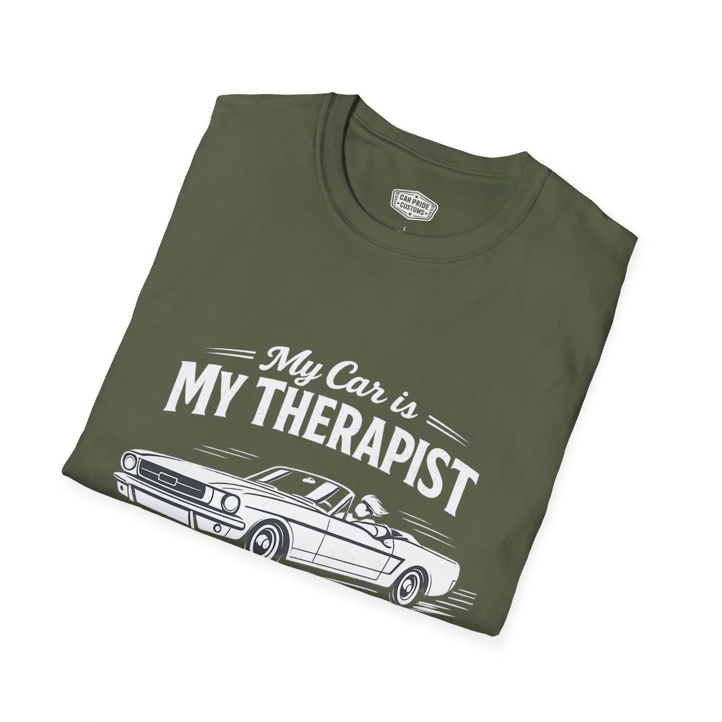 My Car is My Therapist | 1966 Ford Mustang Convertible T-Shirt | Funny Pony Car Graphic Tee | Classic Mustang Shirt