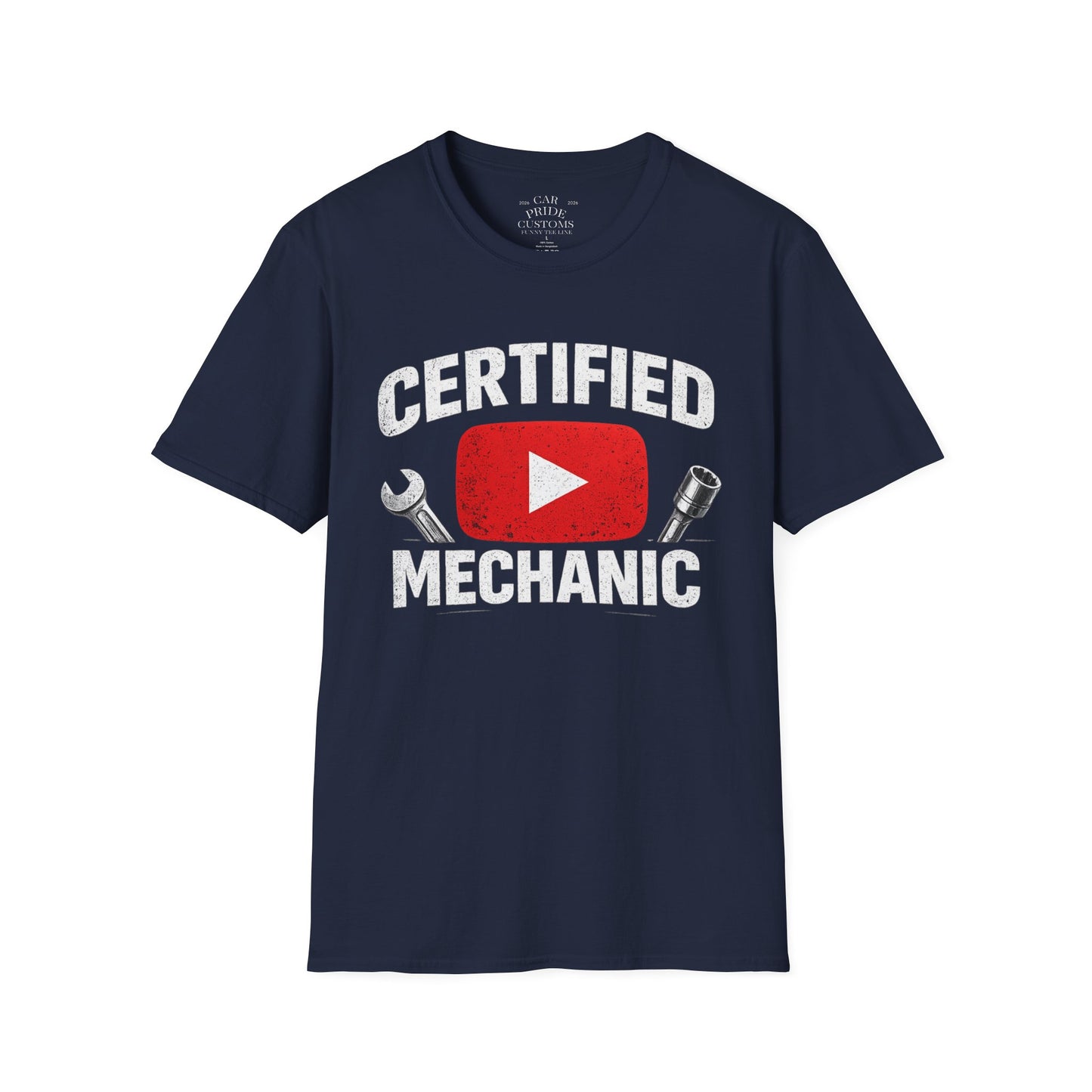 Certified Mechanic Red Logo | Funny Car Lover T-Shirt | Fathers Day Gift for Dad | YouTube | Car Lover Gift