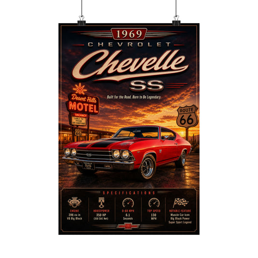 1969 Chevelle SS Poster | Classic Chevrolet Muscle Car Wall Art | Vintage Chevelle Print | Route 66 Poster | Car Enthusiast Gift