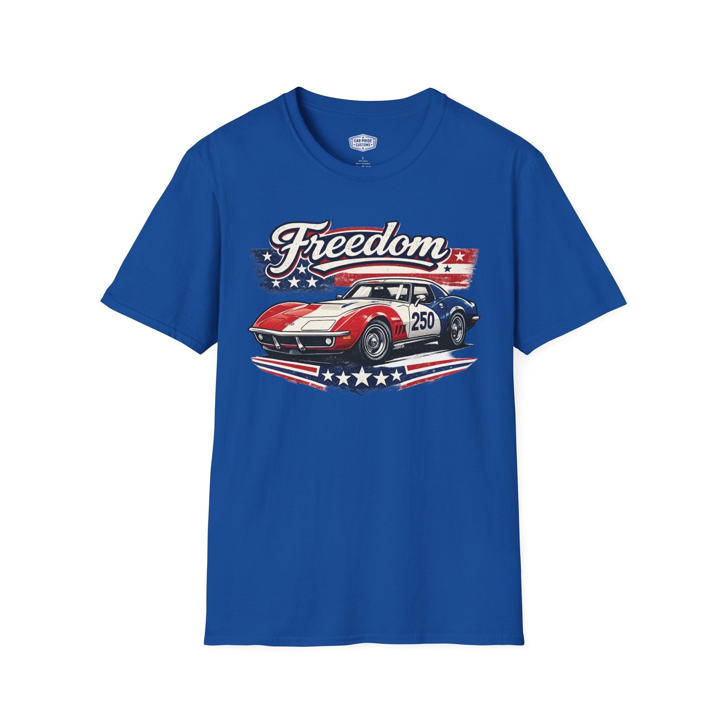 Freedom Corvette 250 Patriotic American Muscle Car T-Shirt | Fathers Day Gift | Car Enthusiast Tee