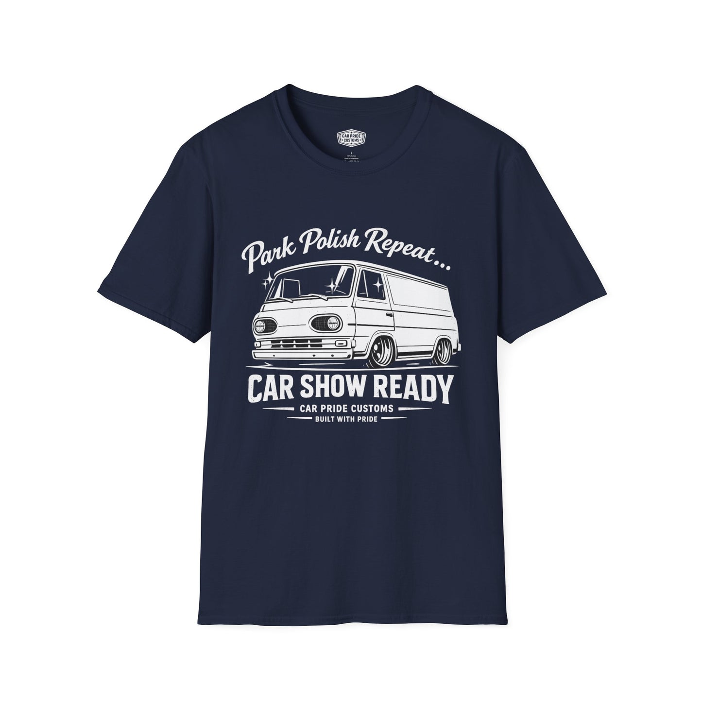 Park Polish Repeat | 1966 Ford Van T-Shirt | Funny Classic Van Show Graphic Tee | Ford Econoline Shirt
