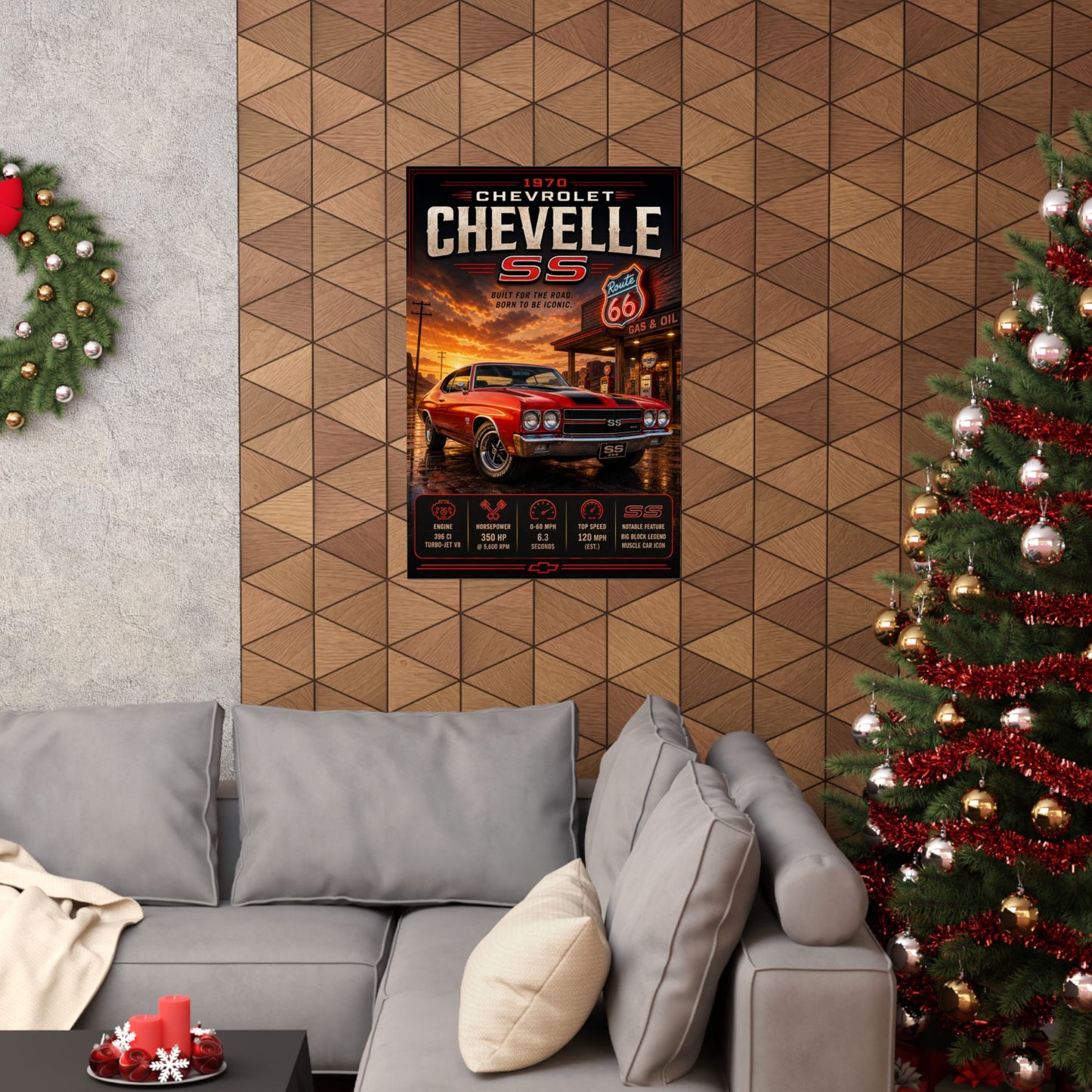 1970 Chevy Chevelle SS Poster | Classic Muscle Car Wall Art | Route 66 Car Print | Vintage Chevrolet Poster | Car Lover Gift