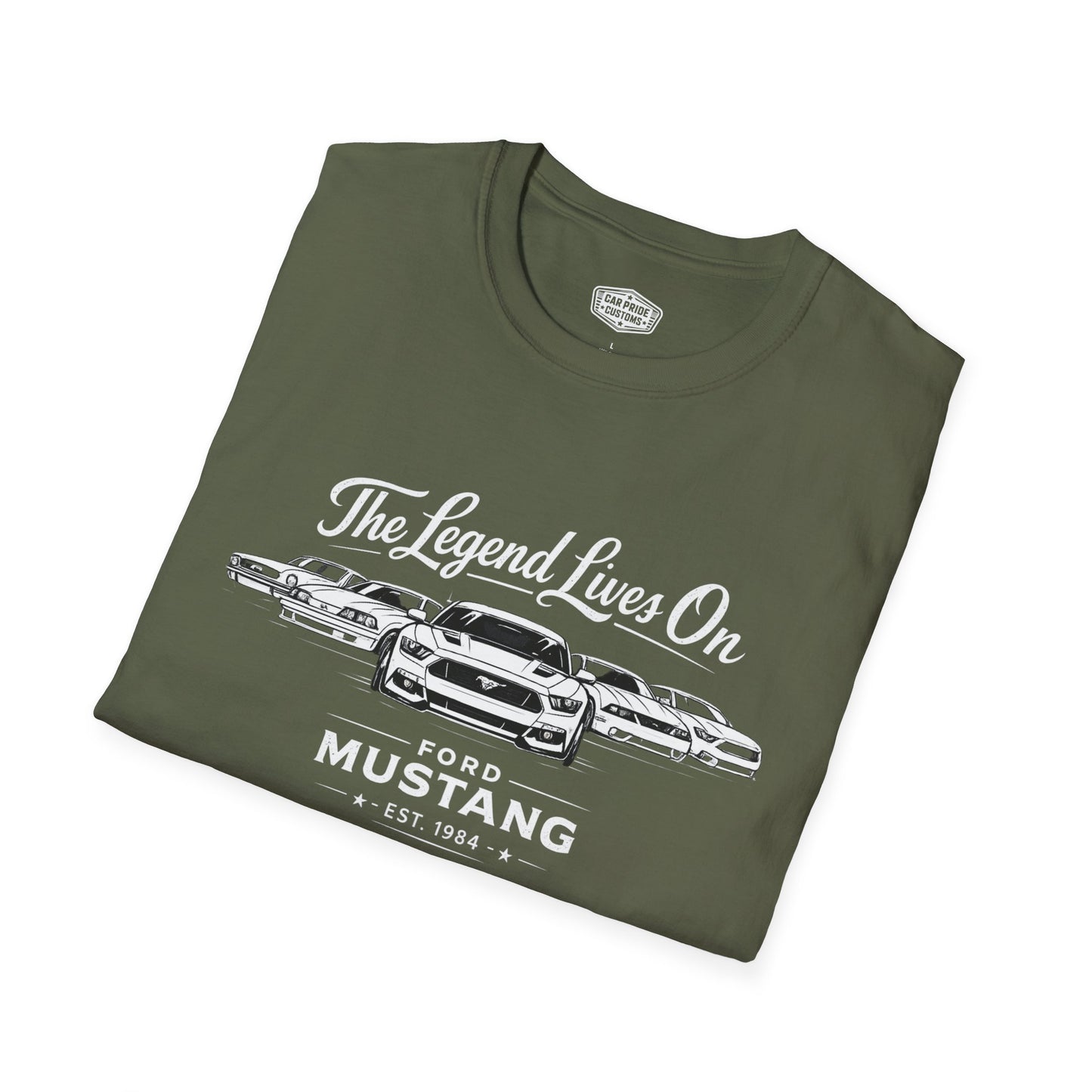 Ford Mustang Evolution T-Shirt | Legend Lives On Mustang Graphic Tee | Classic Ford Muscle Car Shirt