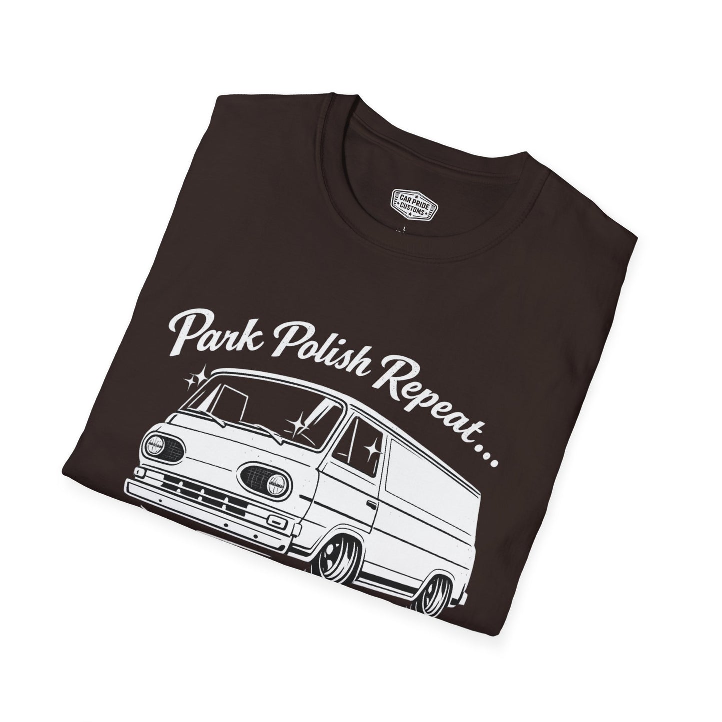 Park Polish Repeat | 1966 Ford Van T-Shirt | Funny Classic Van Show Graphic Tee | Ford Econoline Shirt