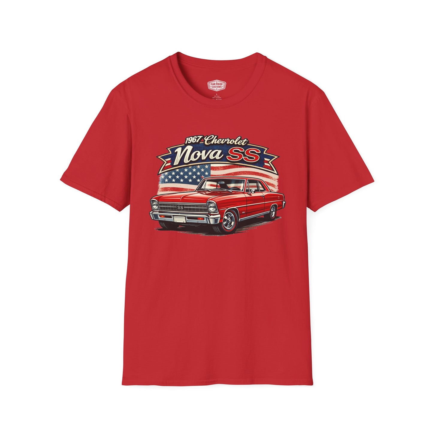 1967 Chevrolet Nova SS T-Shirt Red | Classic Car Gift for Dad | Flag Pride | Vintage | Classic | Premium Soft