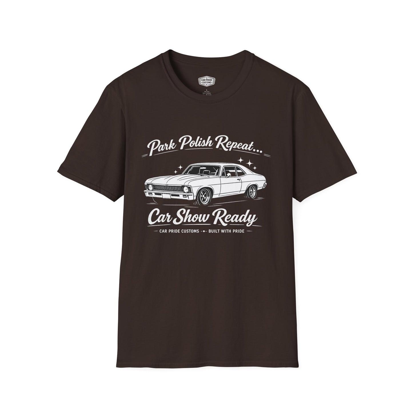 Park Polish Repeat | 1969 Chevy Nova T-Shirt | Funny Classic Muscle | Car Show Graphic Tee | Chevrolet Shirt