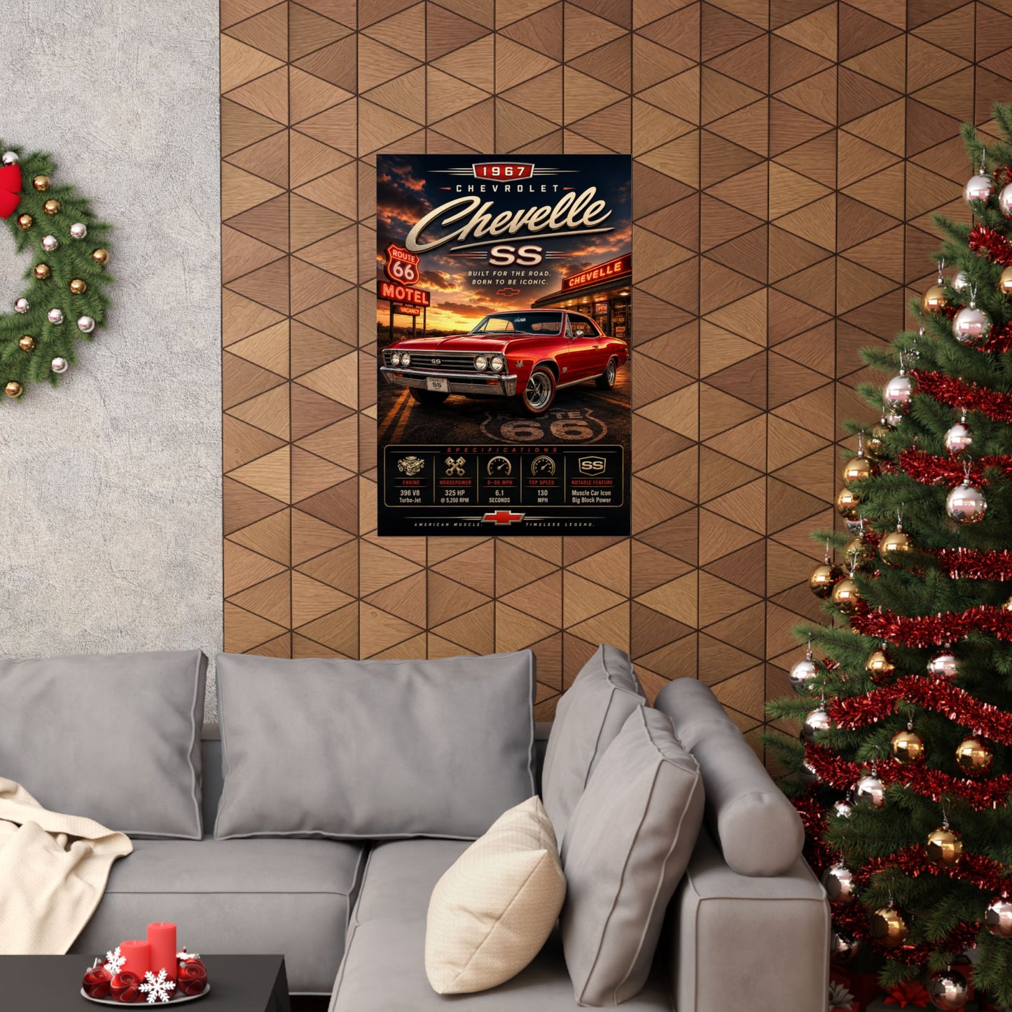 1967 Chevelle SS Poster | Classic Chevrolet Muscle Car Wall Art | Vintage Chevelle Print | Route 66 Poster | Car Enthusiast Gift