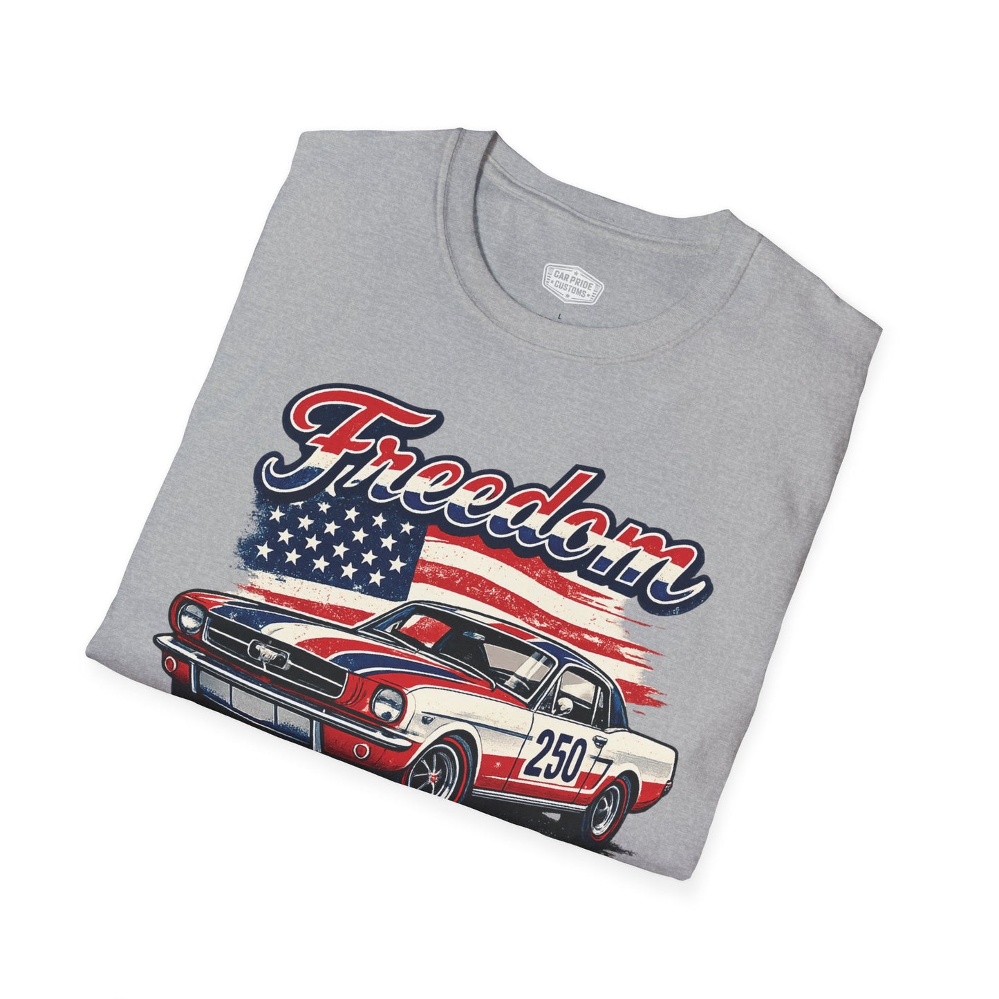 Freedom Classic Mustang 250 Patriotic American Muscle Car T-Shirt | Fathers Day Gift | Car Enthusiast Tee