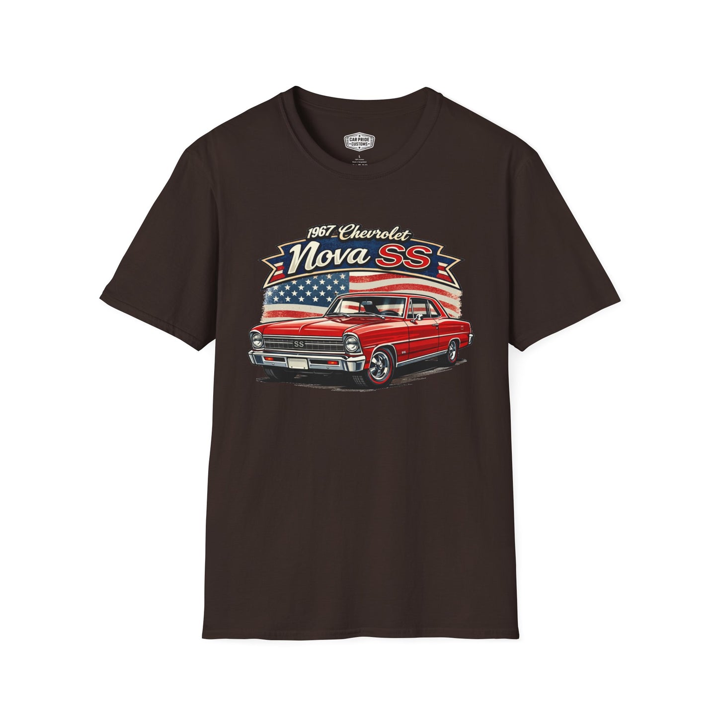 1967 Chevrolet Nova SS T-Shirt Red | Classic Car Gift for Dad | Flag Pride | Vintage | Classic | Premium Soft