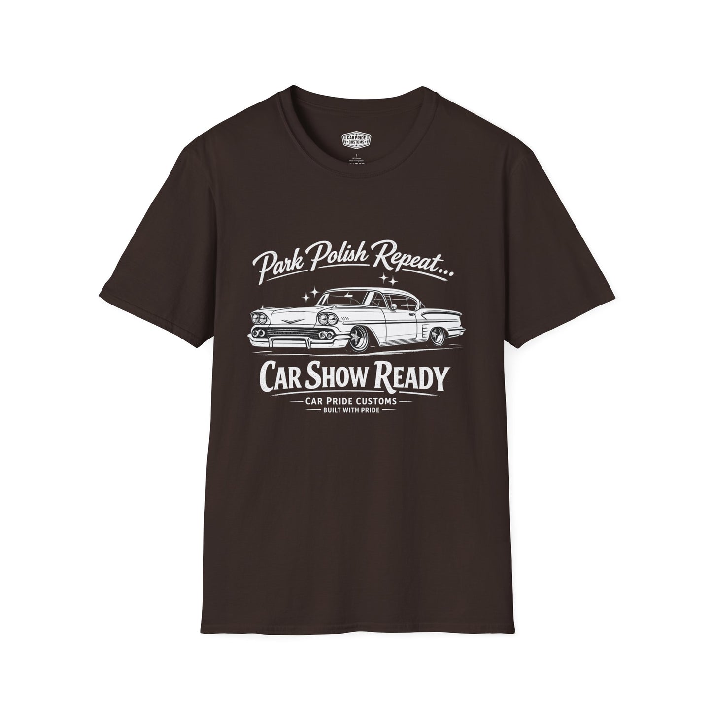 Park Polish Repeat | 1958 Chevy Impala SS T-Shirt | Funny Classic Impala Show Graphic Tee | Chevrolet Shirt