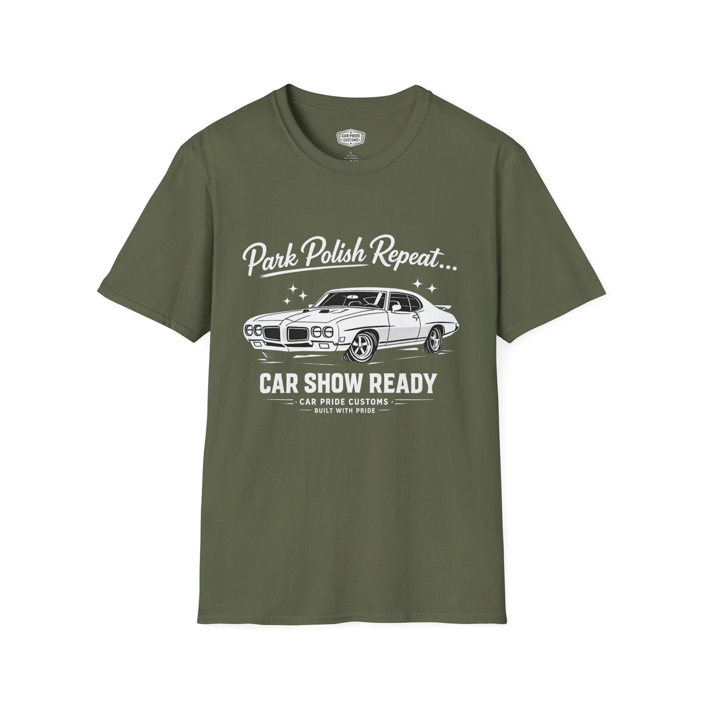 Park Polish Repeat | 1970 Pontiac GTO T-Shirt | Funny Muscle Car Show Graphic Tee | Judge Shirt