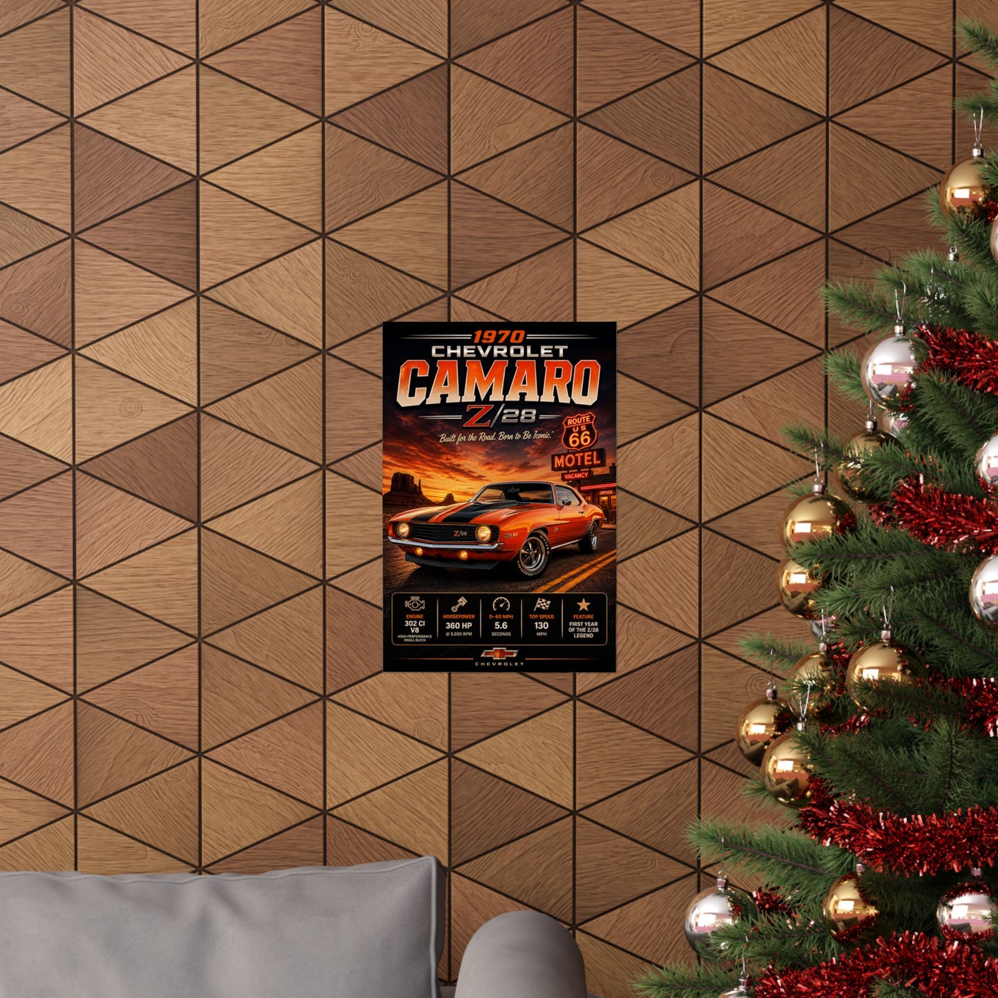 1970 Camaro Z28 Poster | Classic Chevrolet Muscle Car Wall Art | Vintage Camaro Print | Route 66 Car Poster | Car Enthusiast Gift
