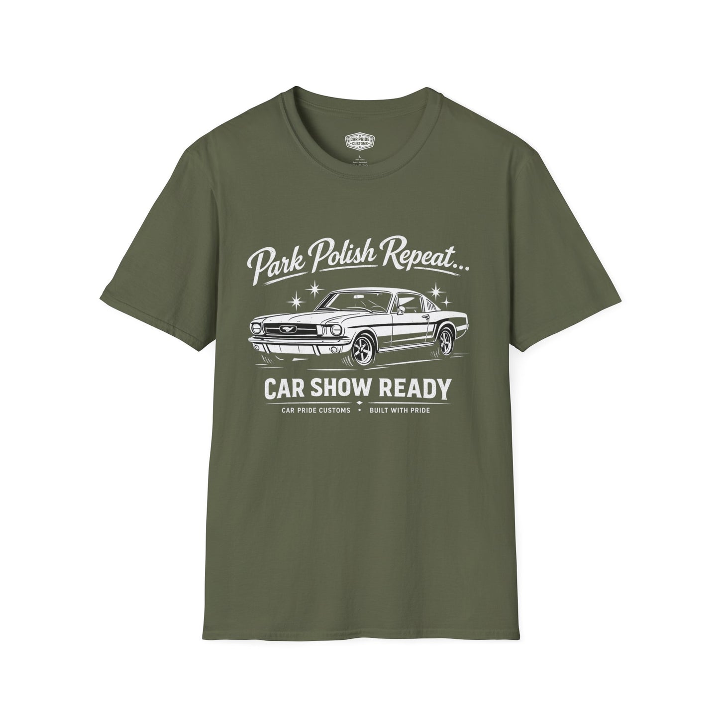 Park Polish Repeat | 1968 Ford Mustang Mach 1 T-Shirt | Car Show Ready Mustang Graphic Tee | Classic Ford Shirt