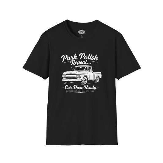 Park Polish Repeat | 1958 Ford F100 T-Shirt | Funny Classic Ford Truck Show Graphic Tee | F100 Shirt
