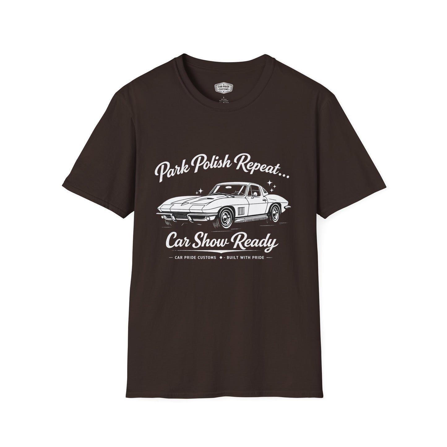 Park Polish Repeat | 1967 Chevy Corvette T-Shirt | Funny Stingray Car Show Graphic Tee | Classic Corvette Shirt