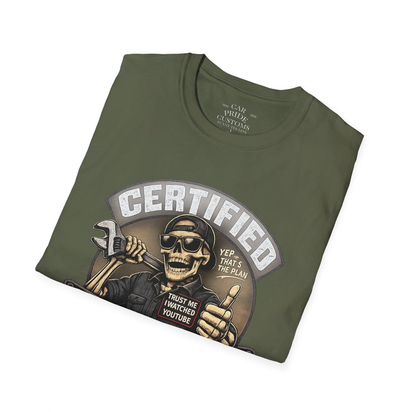 Certified Mechanic Skull T-Shirt | Funny Car Lover T-Shirt | Fathers Day Gift for Dad | Hot Rod | Car Lover Gift