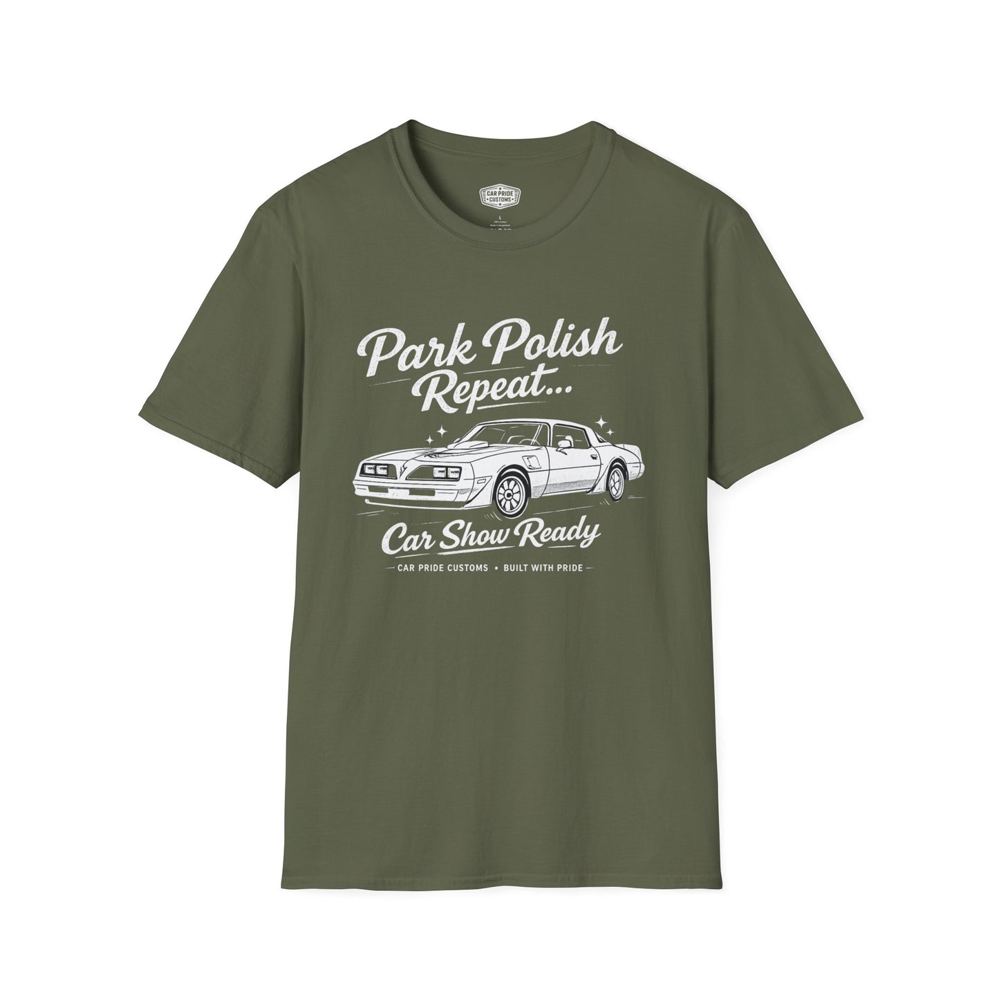 Park Polish Repeat | 1979 Pontiac Trans Am T-Shirt | Funny Firebird Car Show Graphic Tee | Trans Am Shirt