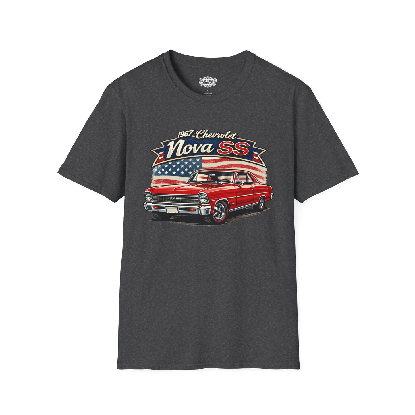 1967 Chevrolet Nova SS T-Shirt Red | Classic Car Gift for Dad | Flag Pride | Vintage | Classic | Premium Soft
