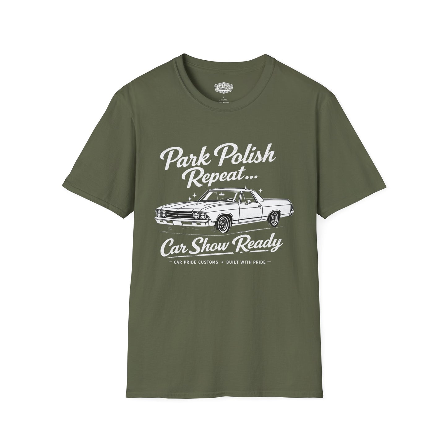Park Polish Repeat | 1968 Chevy El Camino T-Shirt | Funny Car-Truck Hybrid Show Graphic Tee | El Camino Shirt