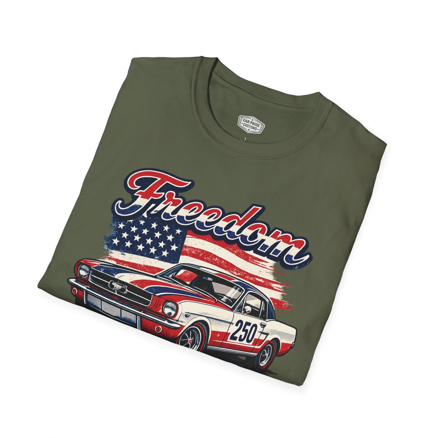 Freedom Classic Mustang 250 Patriotic American Muscle Car T-Shirt | Fathers Day Gift | Car Enthusiast Tee