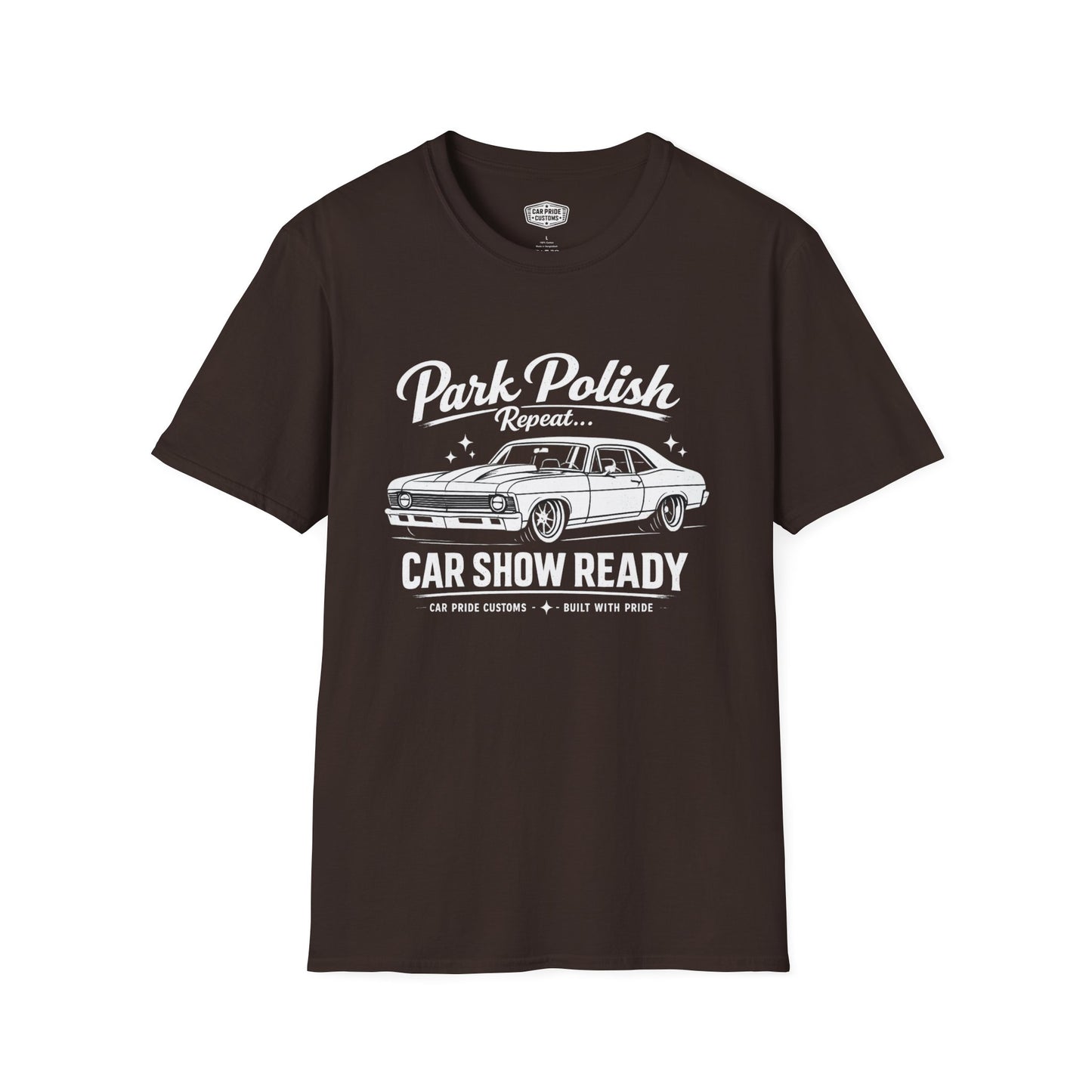 Park Polish Repeat | 1970 Chevy Nova T-Shirt | Funny Muscle Car Show Graphic Tee | Nova Shirt