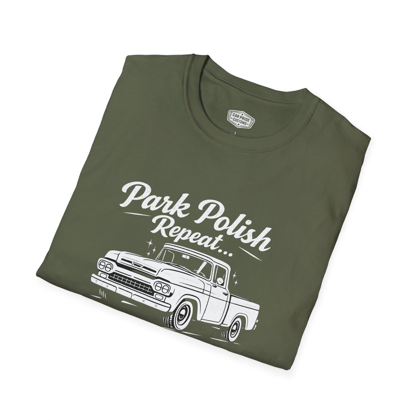 Park Polish Repeat | 1958 Ford F100 T-Shirt | Funny Classic Ford Truck Show Graphic Tee | F100 Shirt