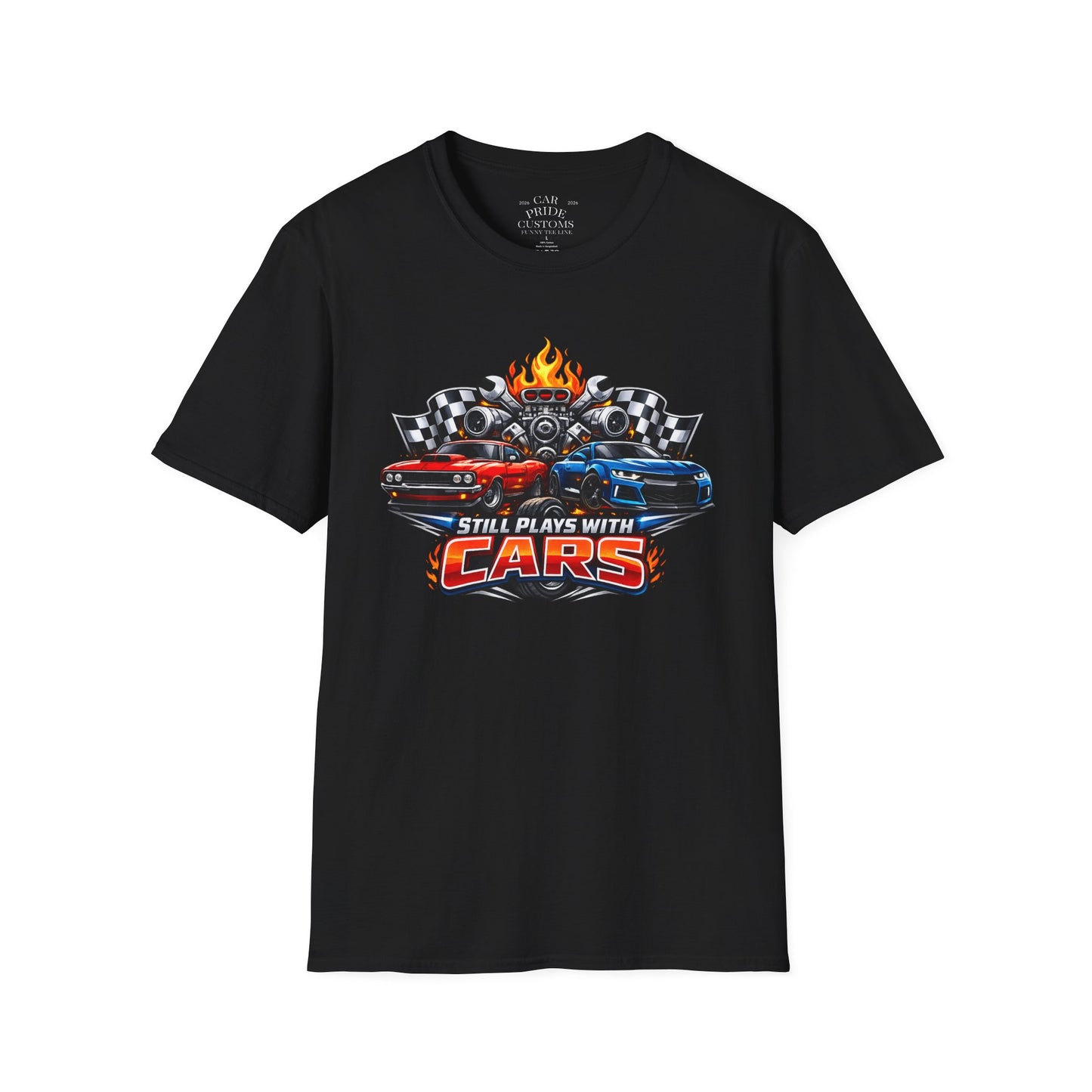 Still Plays with Cars | Funny T-Shirt | Fathers Day Gift for Dad | Muscle Car Shirt | Car Lover Gift