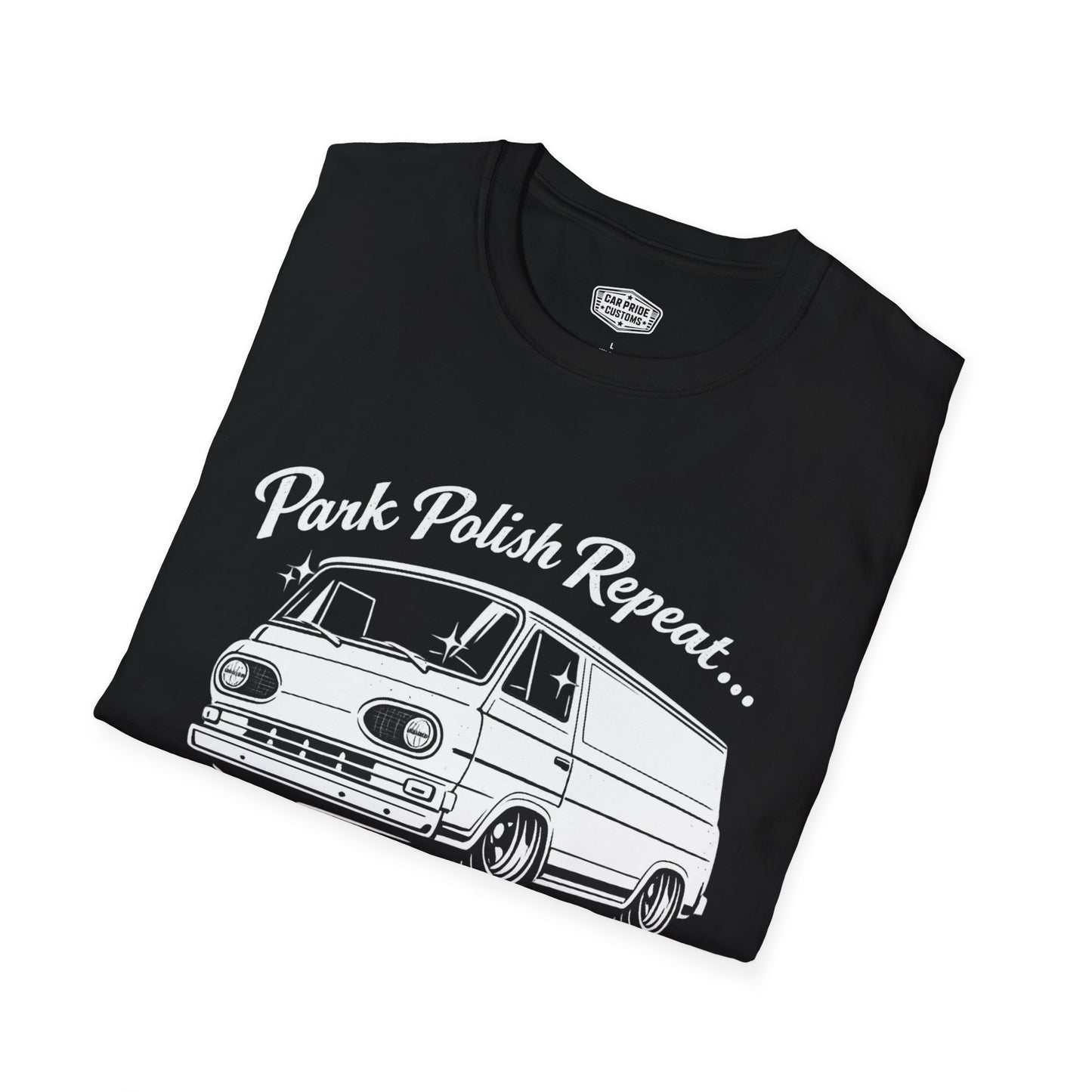 Park Polish Repeat | 1966 Ford Van T-Shirt | Funny Classic Van Show Graphic Tee | Ford Econoline Shirt