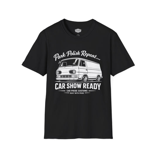 Park Polish Repeat | 1966 Ford Van T-Shirt | Funny Classic Van Show Graphic Tee | Ford Econoline Shirt