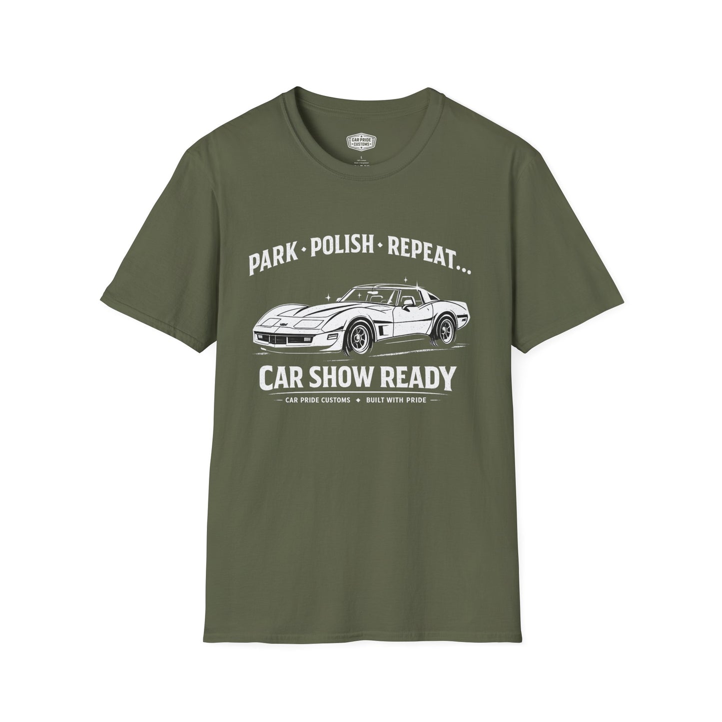 Park Polish Repeat | 1982 Corvette T-Shirt | Funny C3 Car Show Graphic Tee | Chevrolet Corvette Shirt