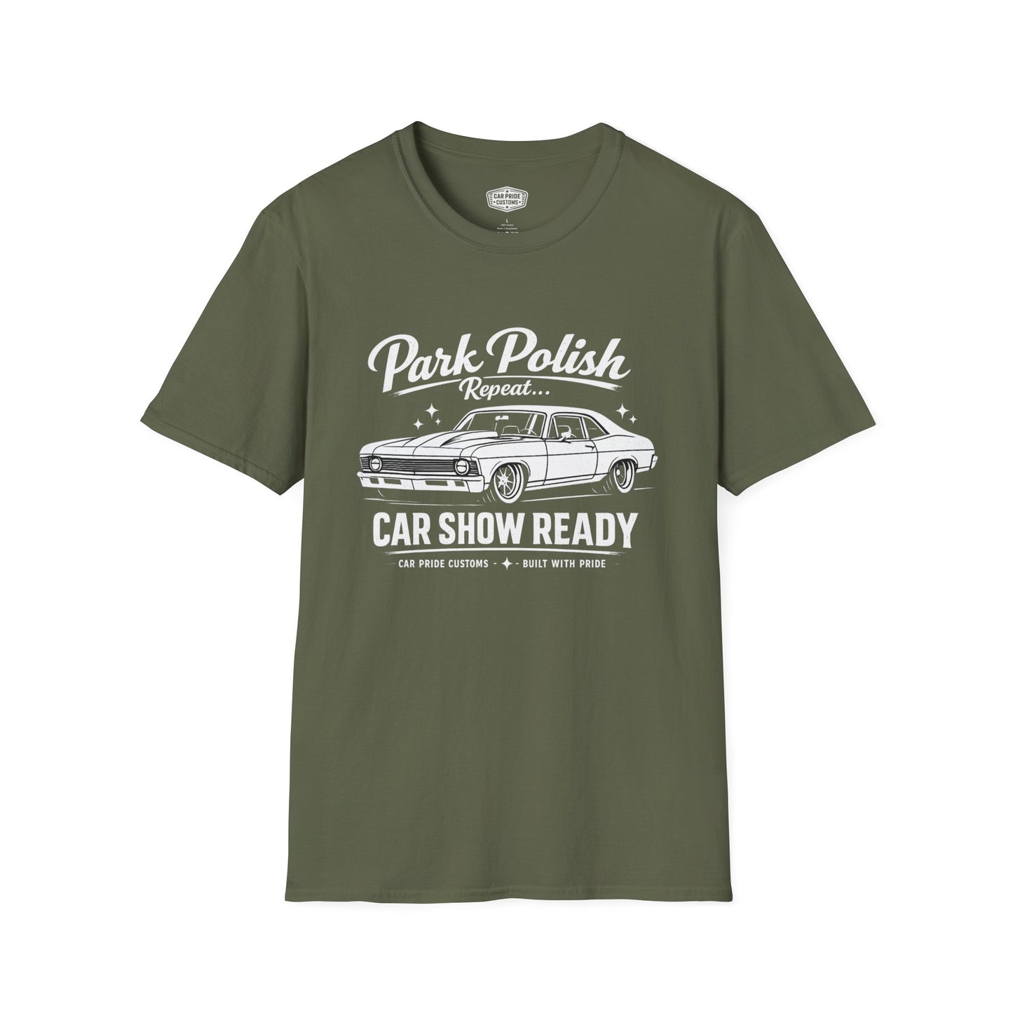 Park Polish Repeat | 1970 Chevy Nova T-Shirt | Funny Muscle Car Show Graphic Tee | Nova Shirt