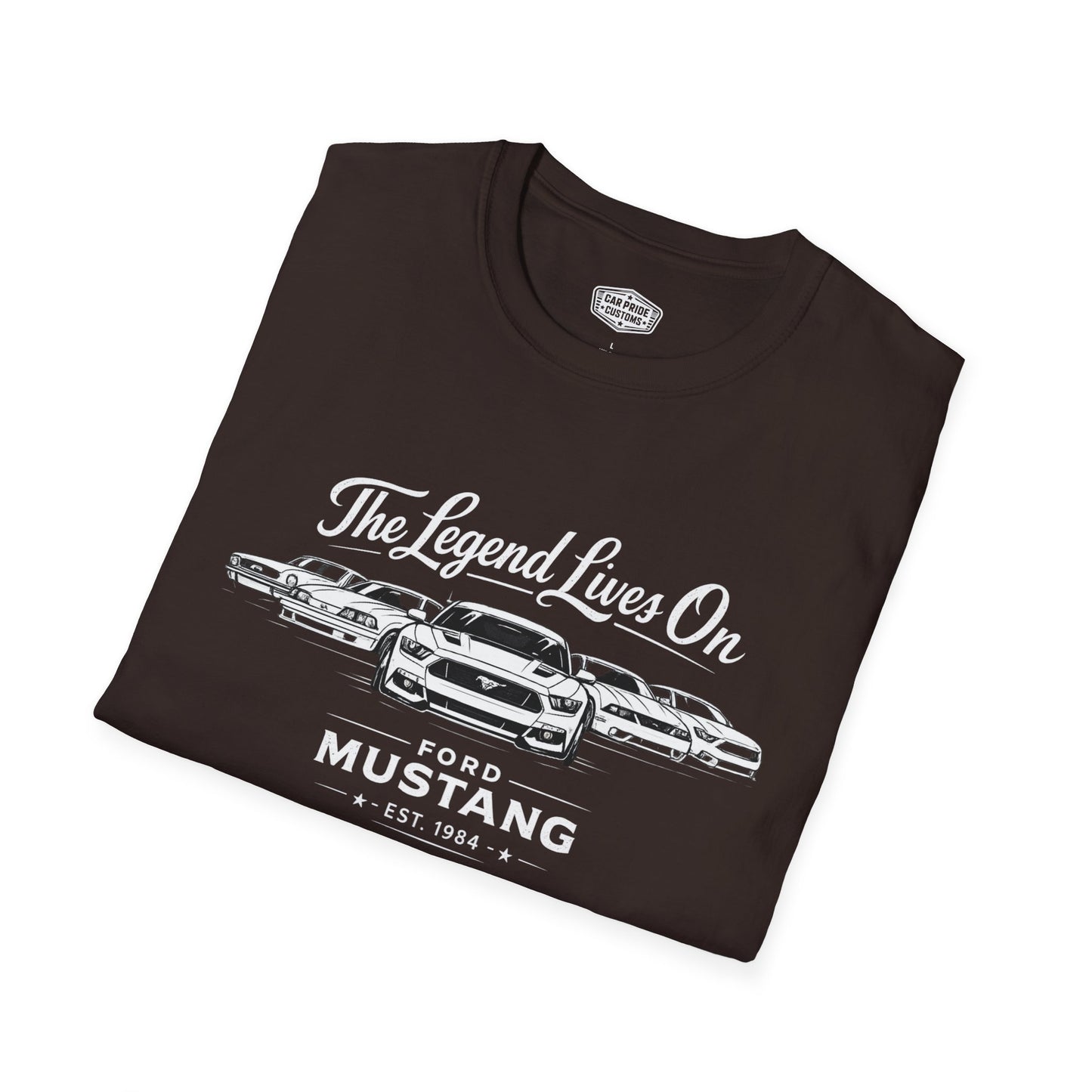 Ford Mustang Evolution T-Shirt | Legend Lives On Mustang Graphic Tee | Classic Ford Muscle Car Shirt