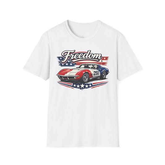 Freedom Corvette 250 Patriotic American Muscle Car T-Shirt | Fathers Day Gift | Car Enthusiast Tee