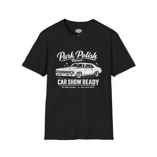 Park Polish Repeat | 1970 Chevy Nova T-Shirt | Funny Muscle Car Show Graphic Tee | Nova Shirt