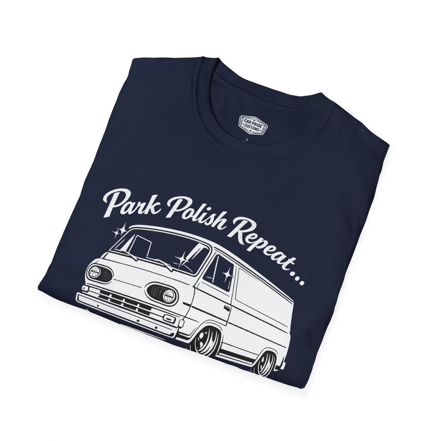 Park Polish Repeat | 1966 Ford Van T-Shirt | Funny Classic Van Show Graphic Tee | Ford Econoline Shirt