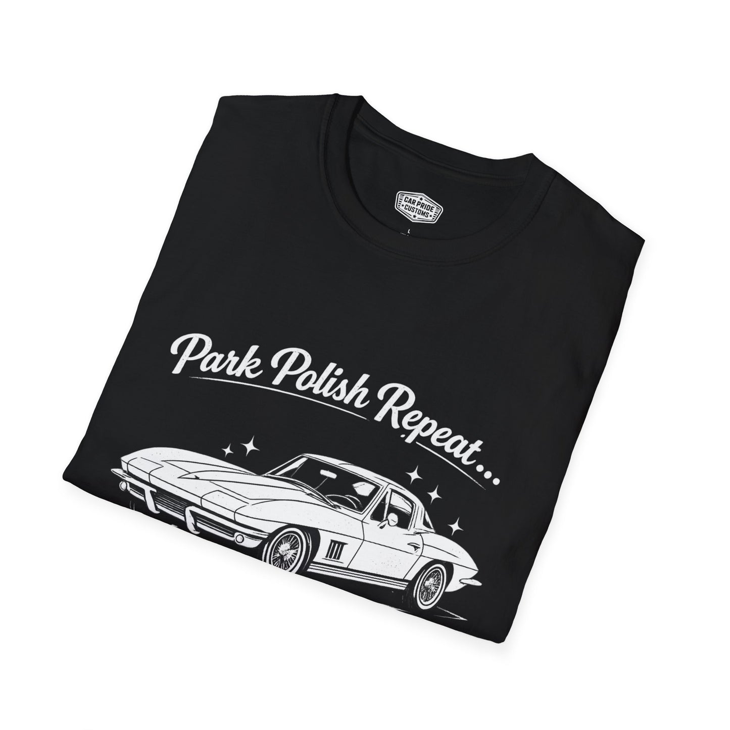 Park Polish Repeat | 1963 Chevy Corvette T-Shirt | Funny Split Window Car Show Graphic Tee | Stingray Shirt