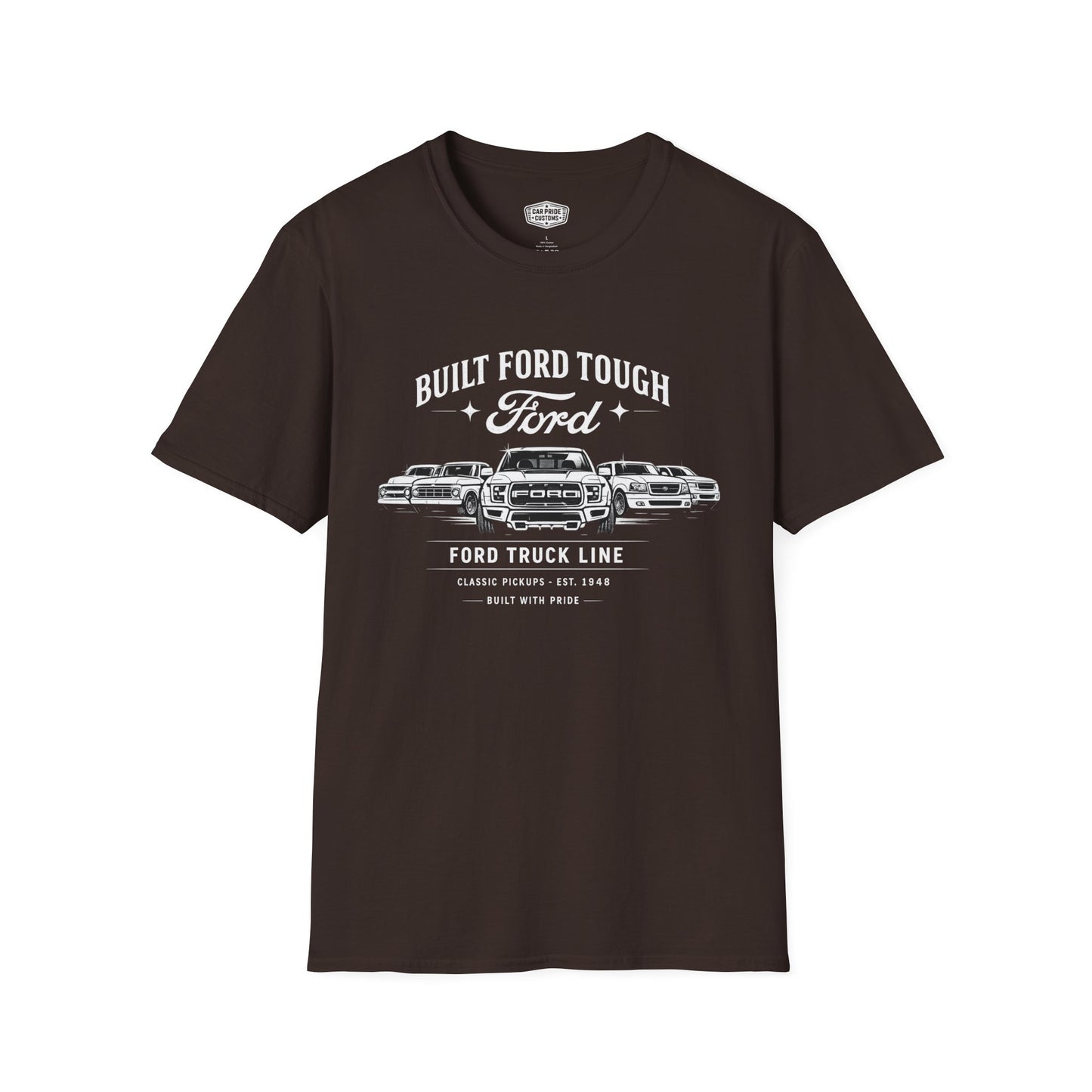 Ford Truck Line Evolution T-Shirt | Built Ford Tough Pickup Graphic Tee | Classic Ford Shirt for Truck Guys