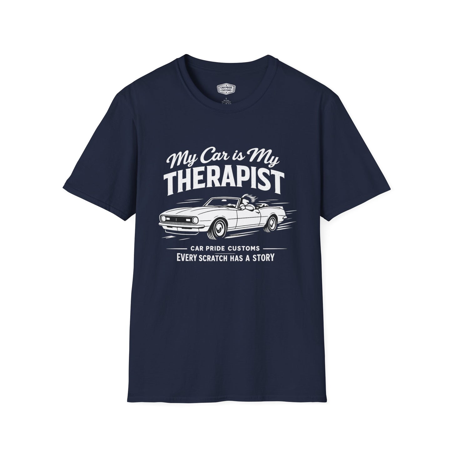 My Car is My Therapist | 1968 Chevy Camaro T-Shirt | Funny Convertible Muscle Car Graphic Tee | Classic Camaro Shirt