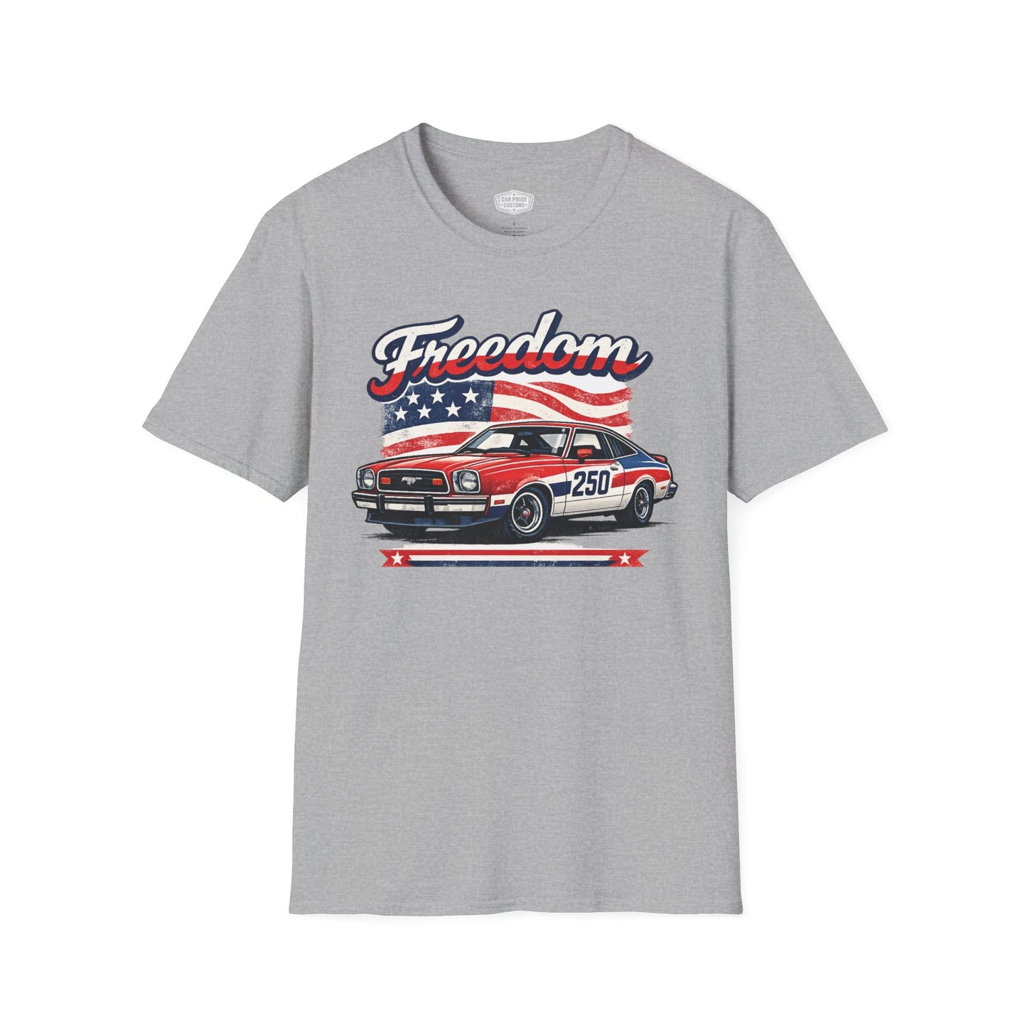 Freedom Mustang II 250 Patriotic American Muscle Car T-Shirt | Fathers Day Gift | Car Enthusiast Tee