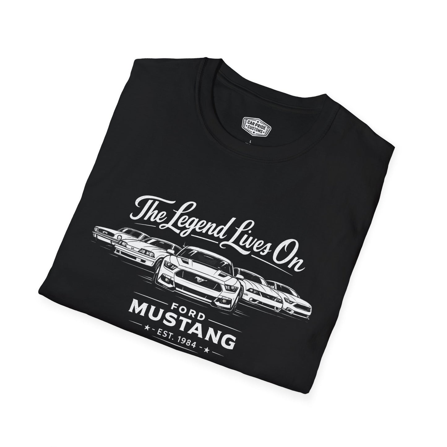 Ford Mustang Evolution T-Shirt | Legend Lives On Mustang Graphic Tee | Classic Ford Muscle Car Shirt