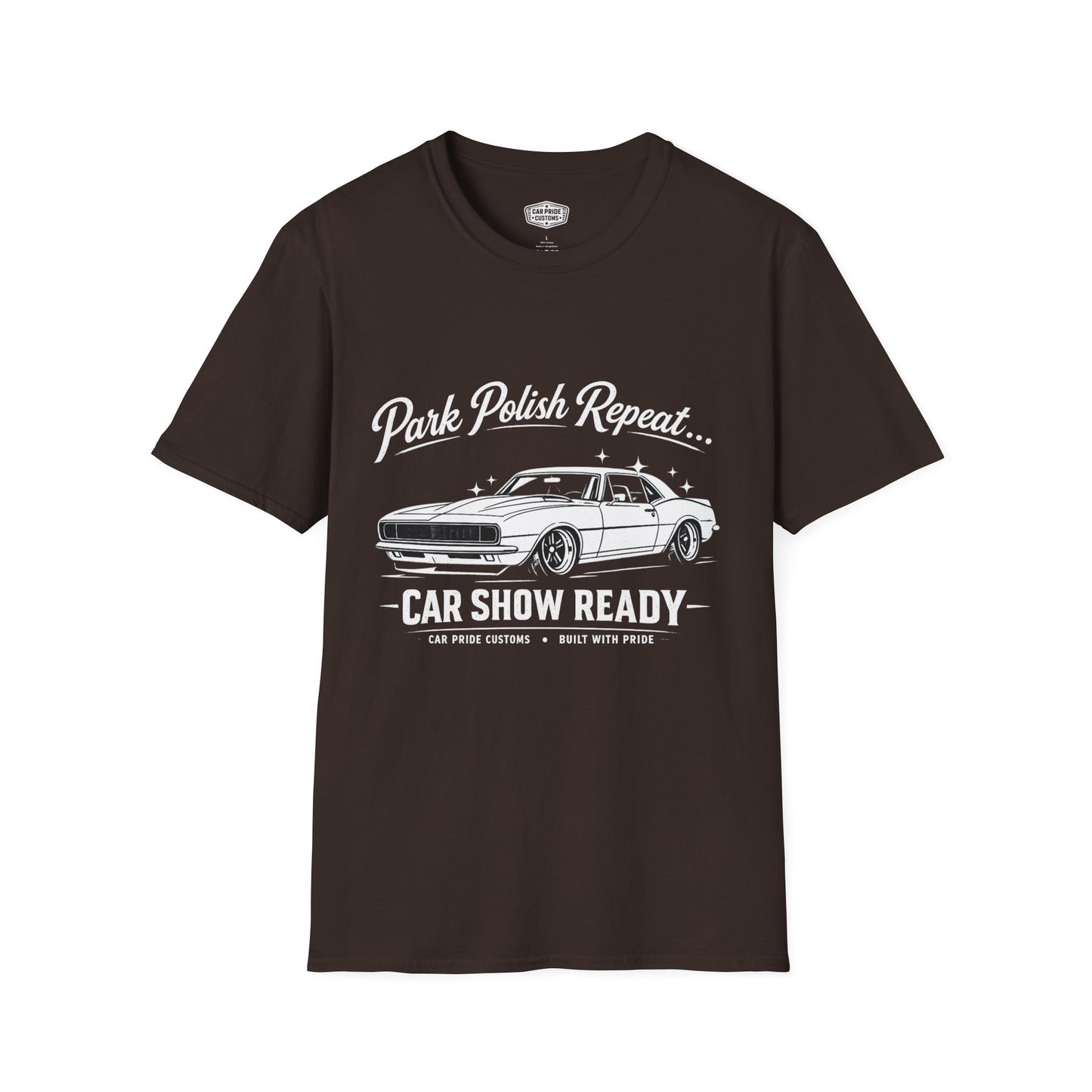 Park Polish Repeat | 1968 Chevy Camaro T-Shirt | Funny Muscle Car Show Graphic Tee | Camaro Shirt