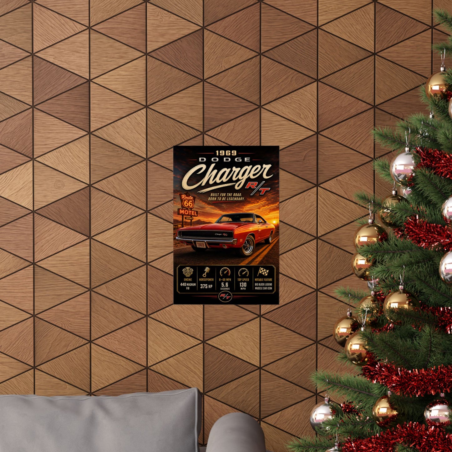 1969 Dodge Charger RT Poster | Classic Mopar Muscle Car Print | Route 66 Wall Art | Vintage Charger Poster | Car Enthusiast Gift
